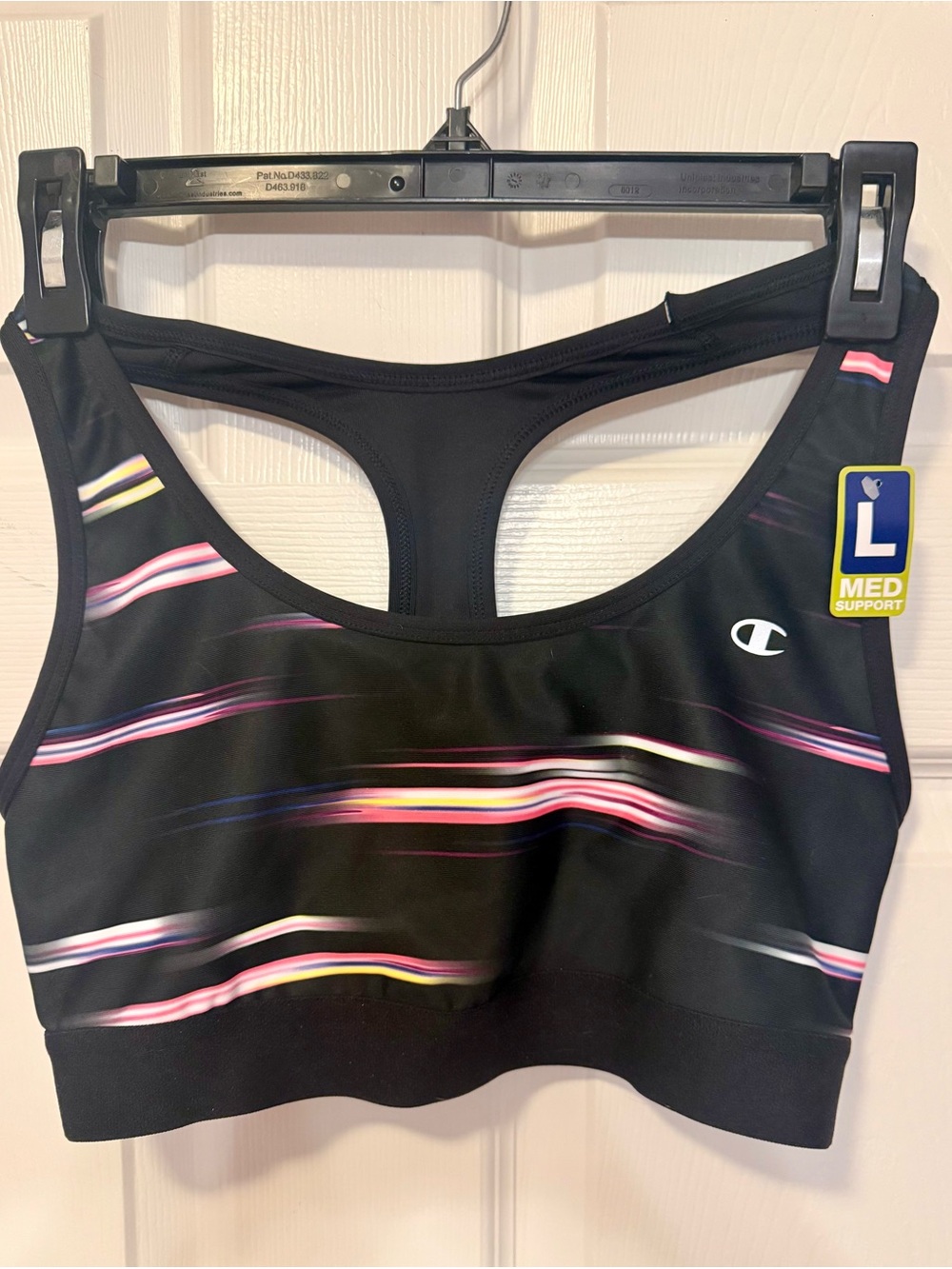 Champion Black Motion Stripe Medium Support Sports Bra L
